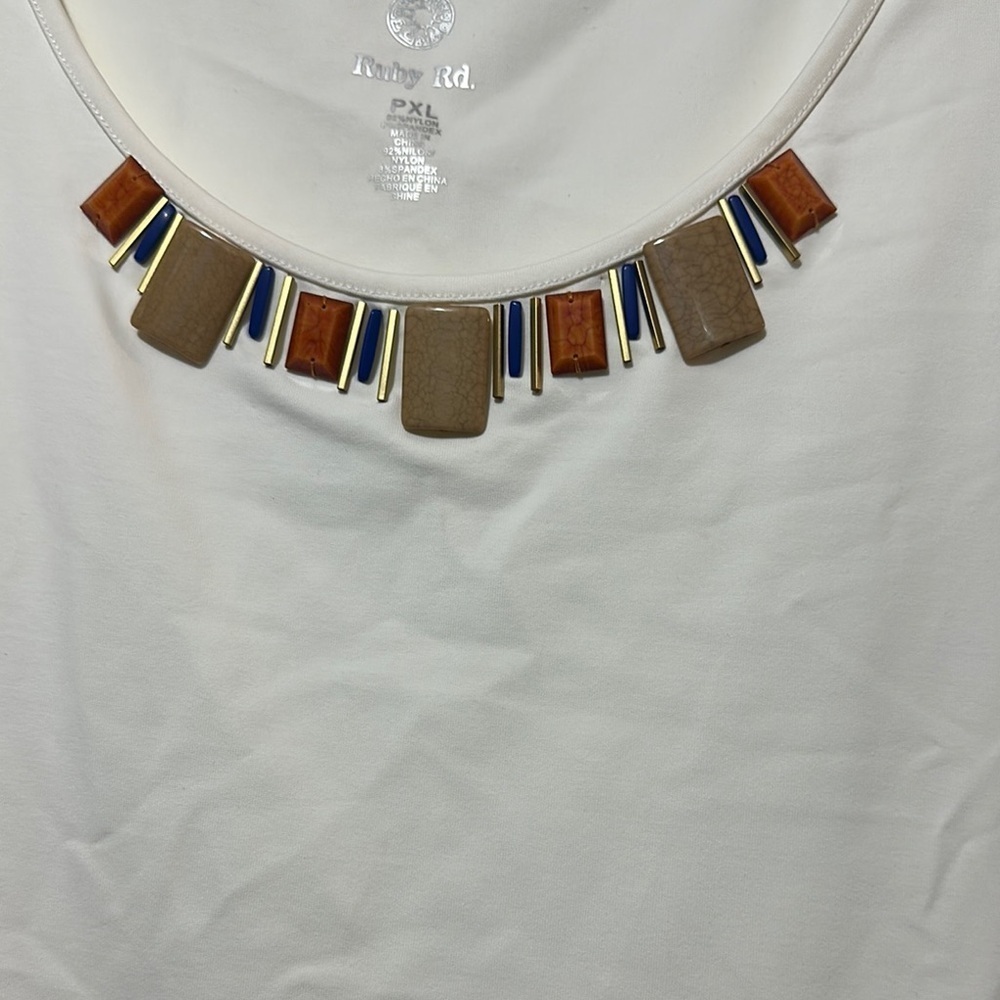Ruby Rd Cream Short Sleeve Tee Top - Picture 2 of 6